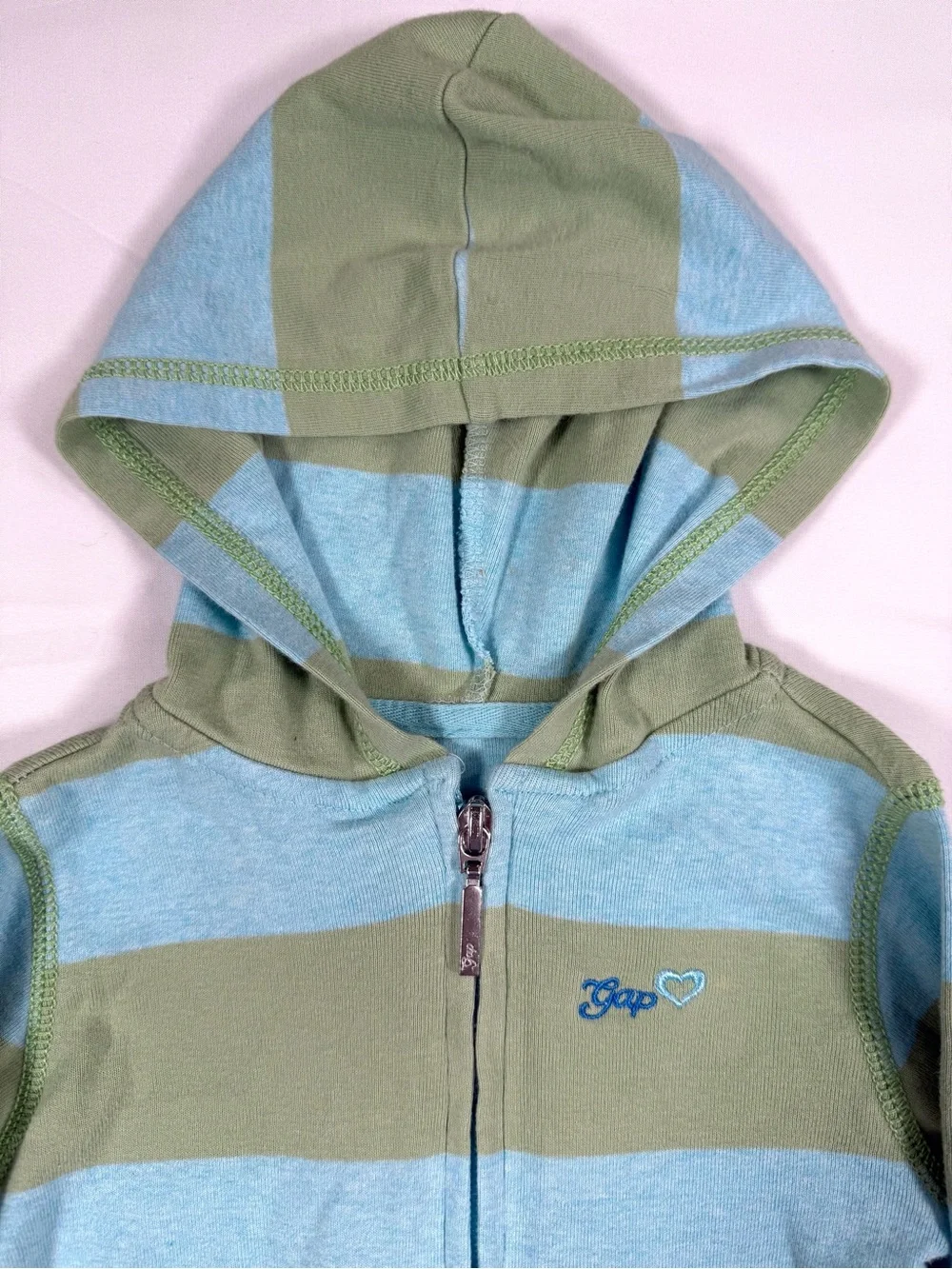 VINTAGE GAP Girls Striped Zip Hoodie 2T Y2K 2007 Retro Preppy Nautical Rugby